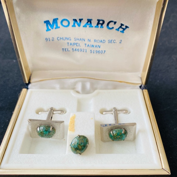 Mid century modern cufflinks and tie pin set in box - Picture 3 of 6